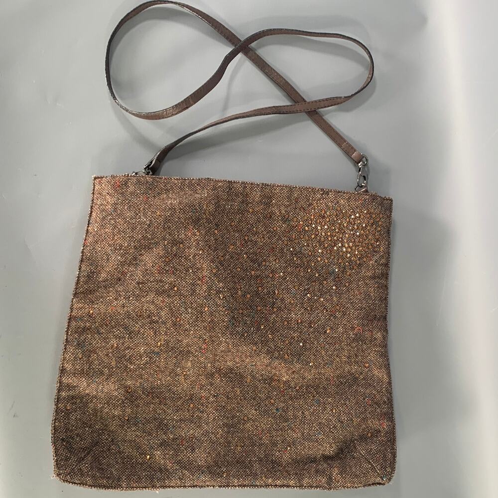 BOTTEGA VENETA Brown Rhinestones Wool Cross Body Handbag